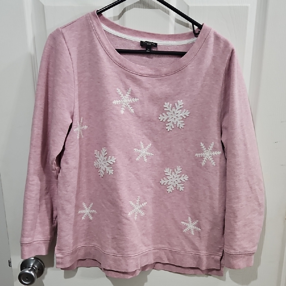 Talbots Pink‎ Snowflake Sweatshirt Size Large Petite